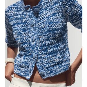 NWT ZARA Knit Cotton Cardigan Blue Size Small